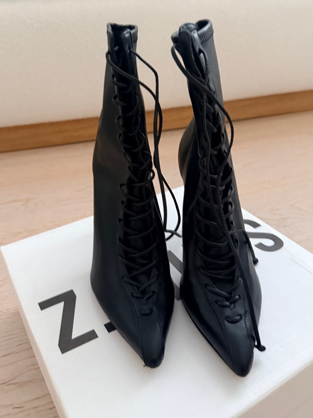 Schutz Black Lace-Up Pointed Boots - Women